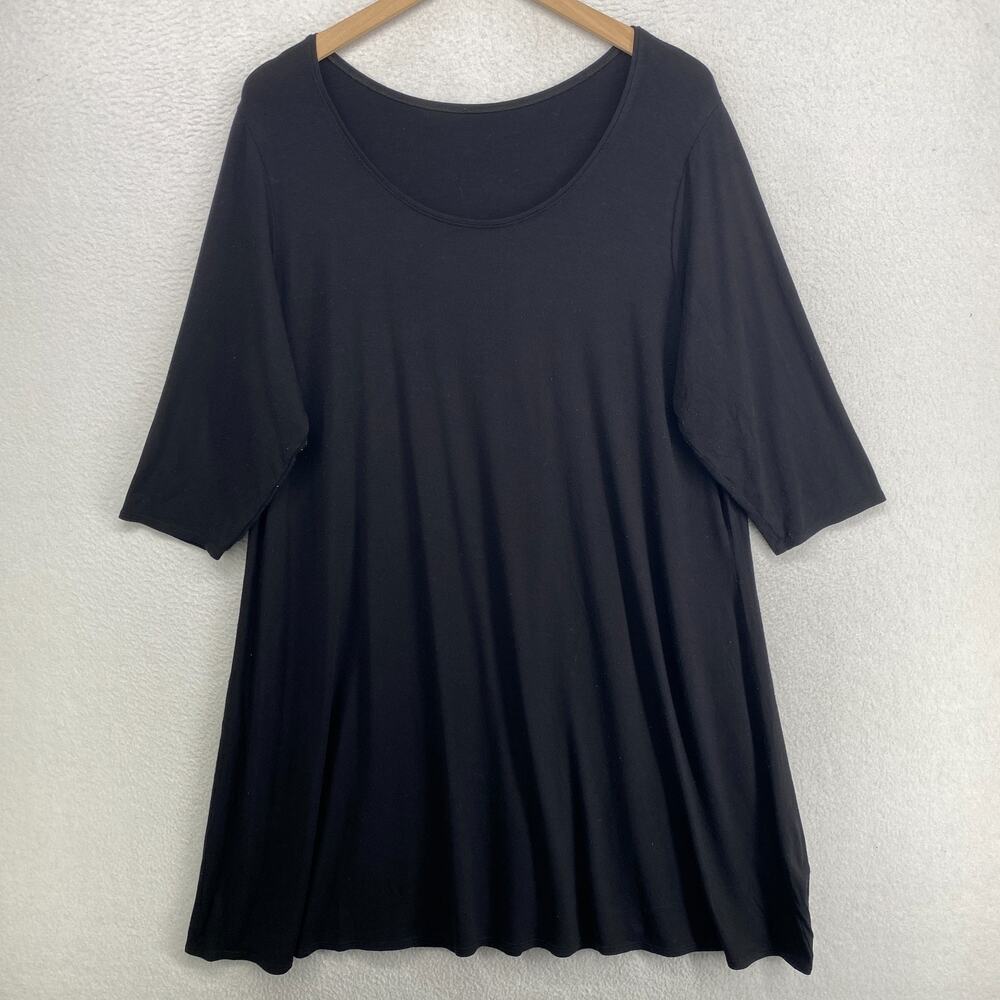 EILEEN FISHER Tunic 1X Stretch Viscose Jersey Scoop Neck Elbow Sleeve Black USA